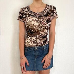 brown floral y2k style blouse